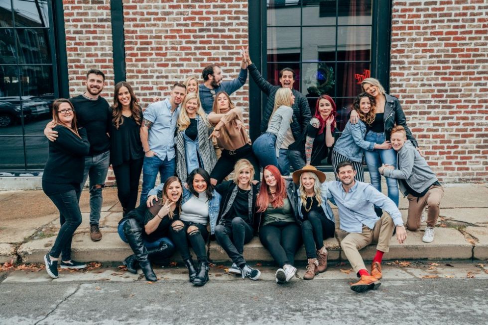 Smart City team members in playful group photo.