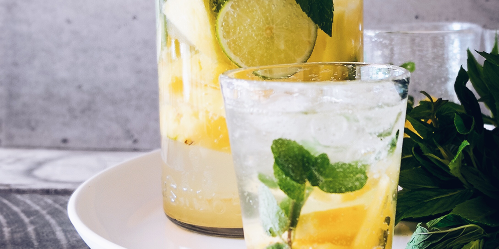 glass of lemon mint water