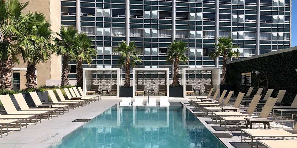 The Statler Residences' pool with cabanas