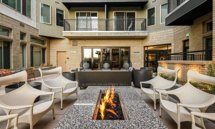 luxury apartment lounge and firepit