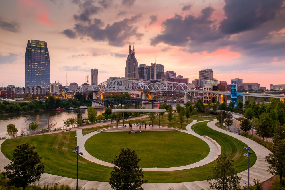Amphitheater and image of skyline in Nashville Tennessee