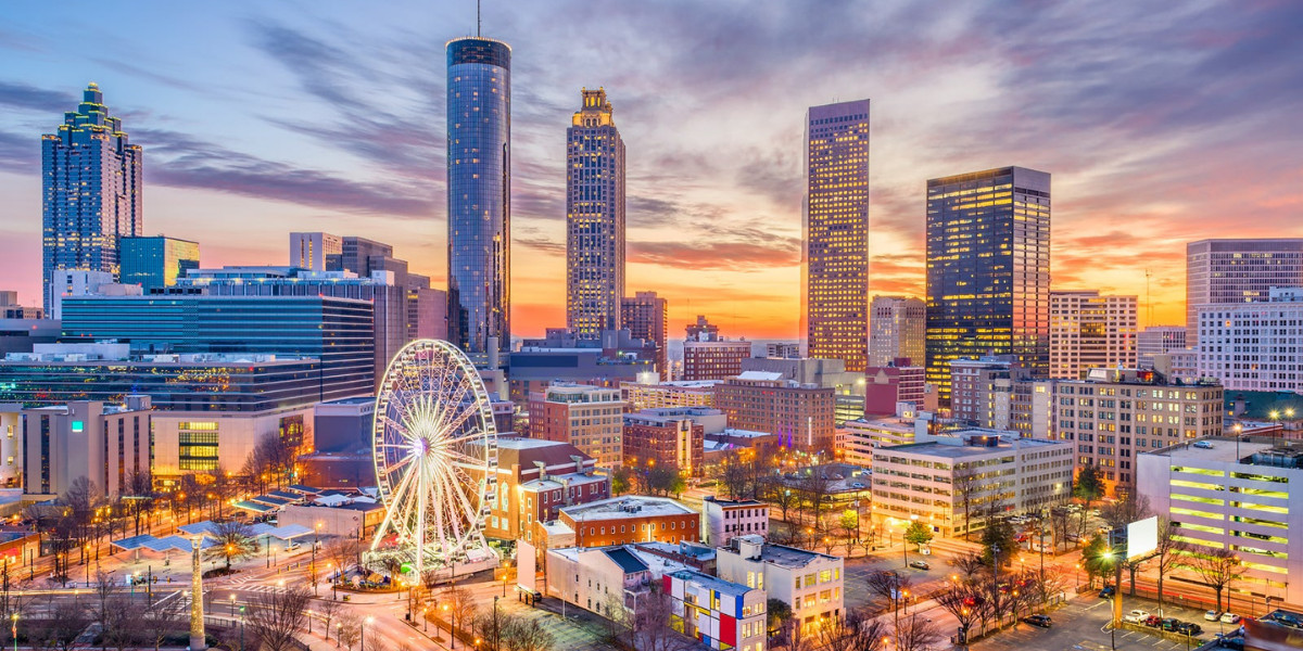 Atlanta, Georgia city skyline during sunset