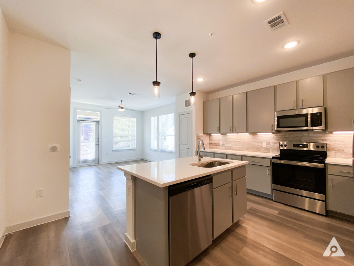 Austin apartment kitchen and Living room