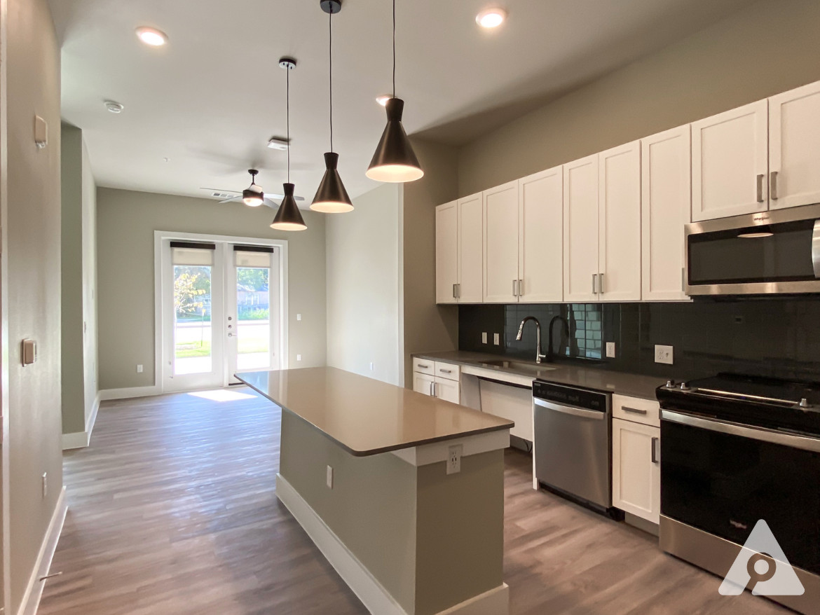 Austin Apartment kitchen and living room