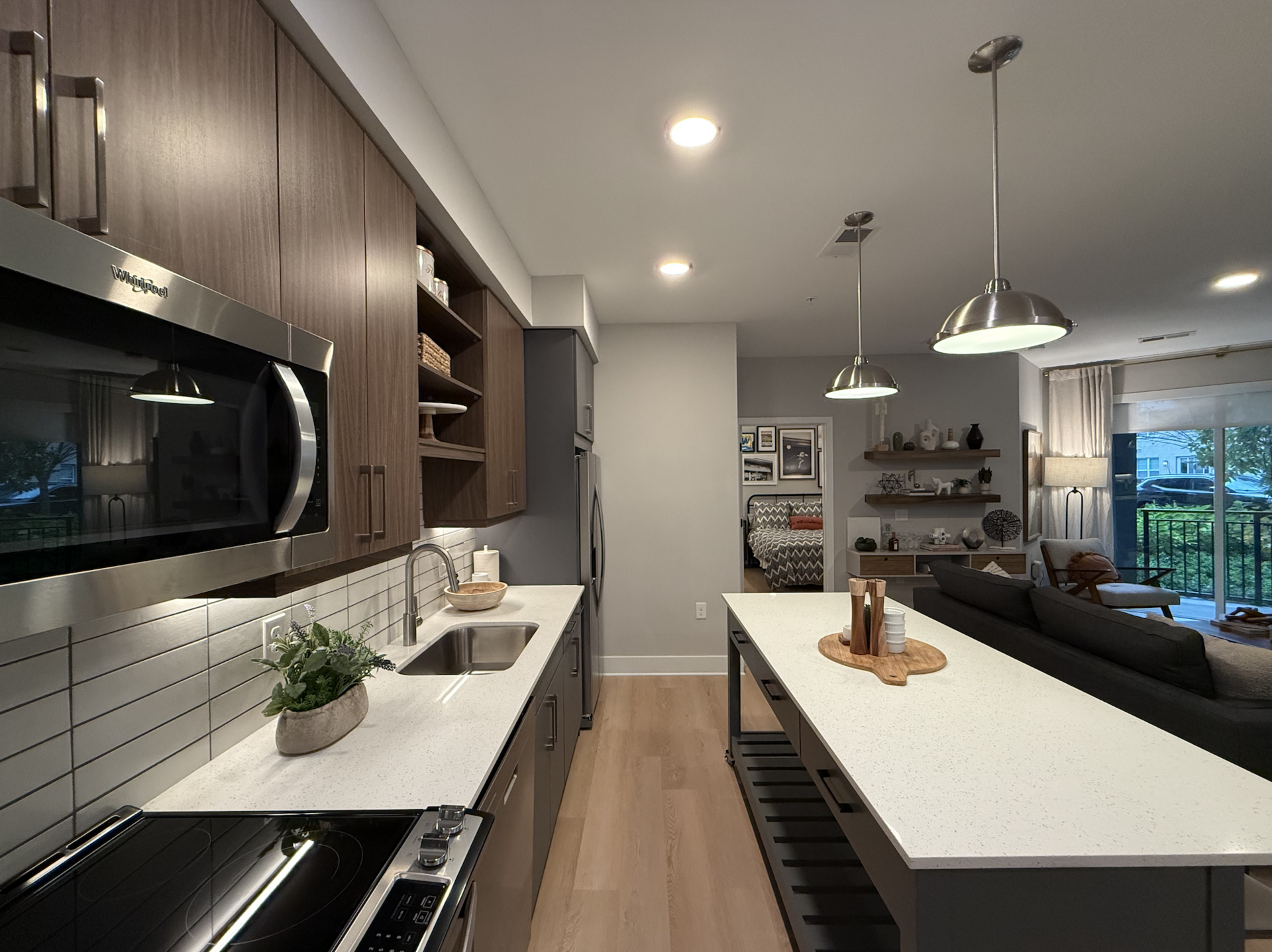 Germantown apartment kitchen with two toned cabinets. This kitchen is complete with tons of storage space and an oversized pantry for all of your snacks!