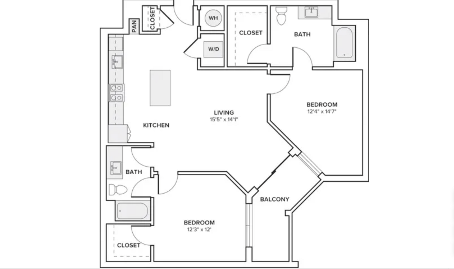 2 bedroom apartment layout in Germantown.