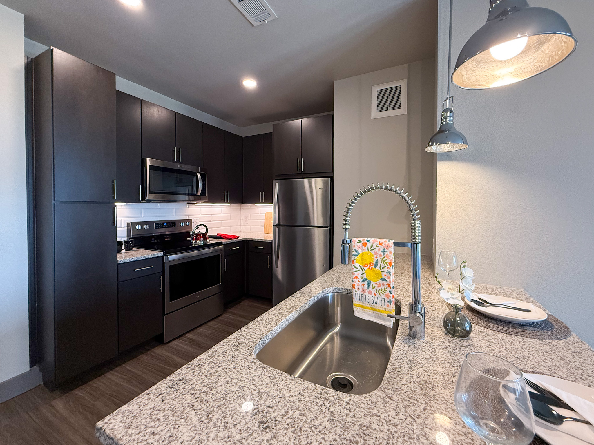 Modern San Antonio apartment kitchen with stainless steel appliances