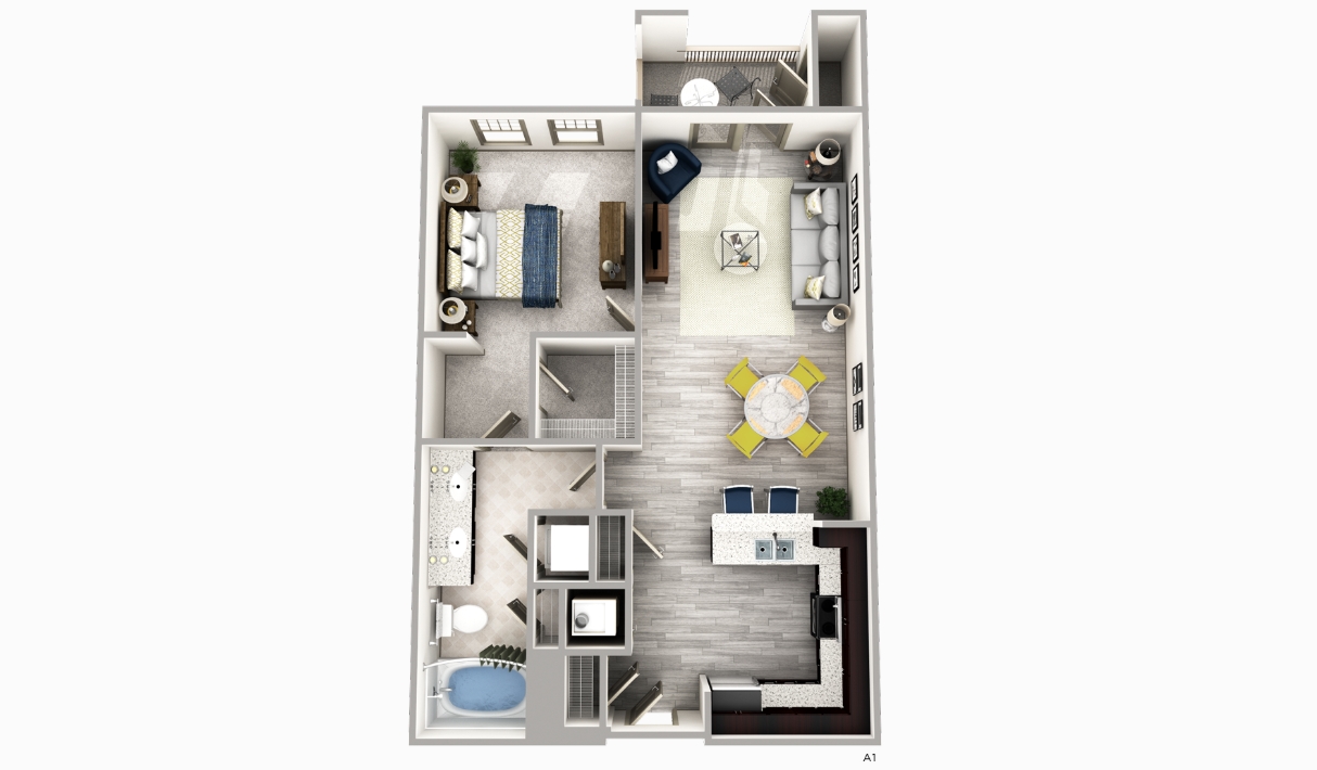 Buckhead 1 bedroom apartment floor plan layout.