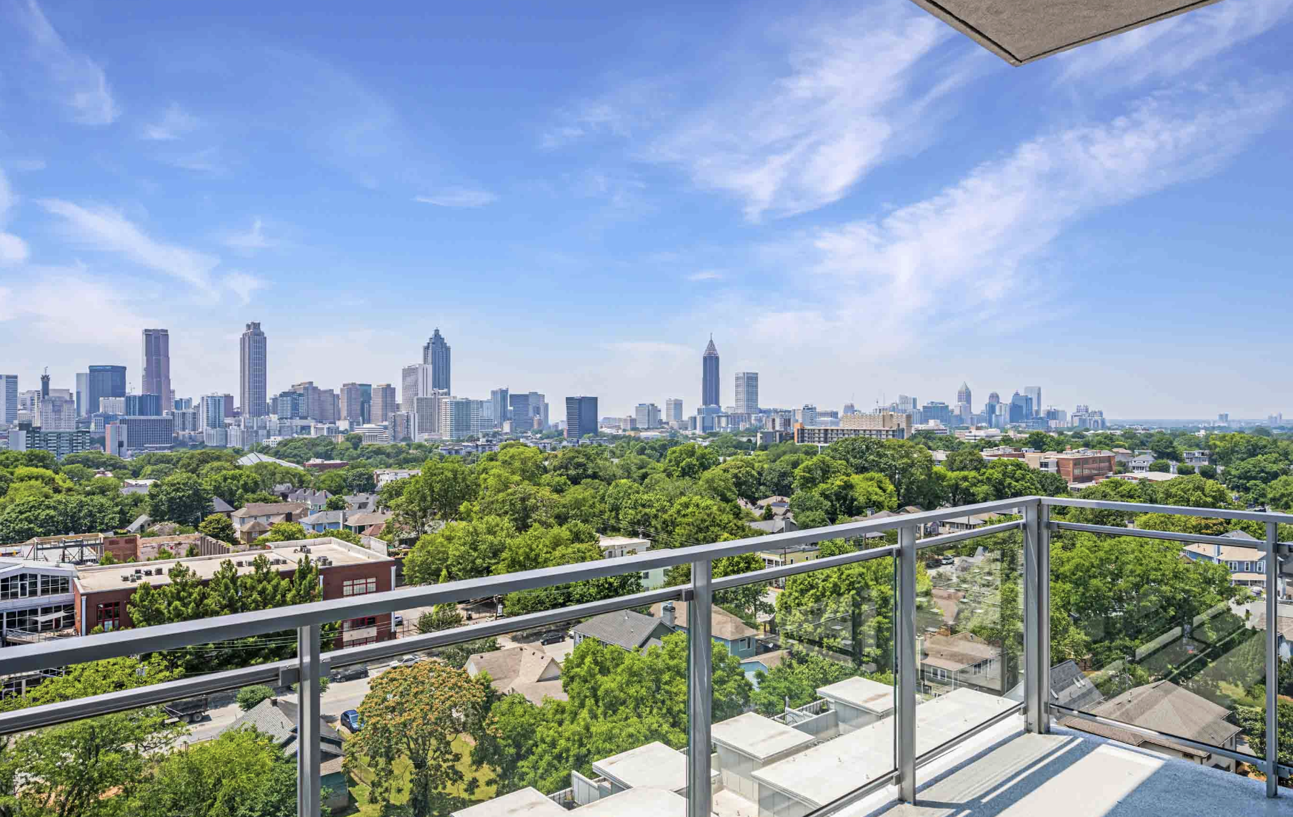 Reynoldstown apartment balcony with a city view.