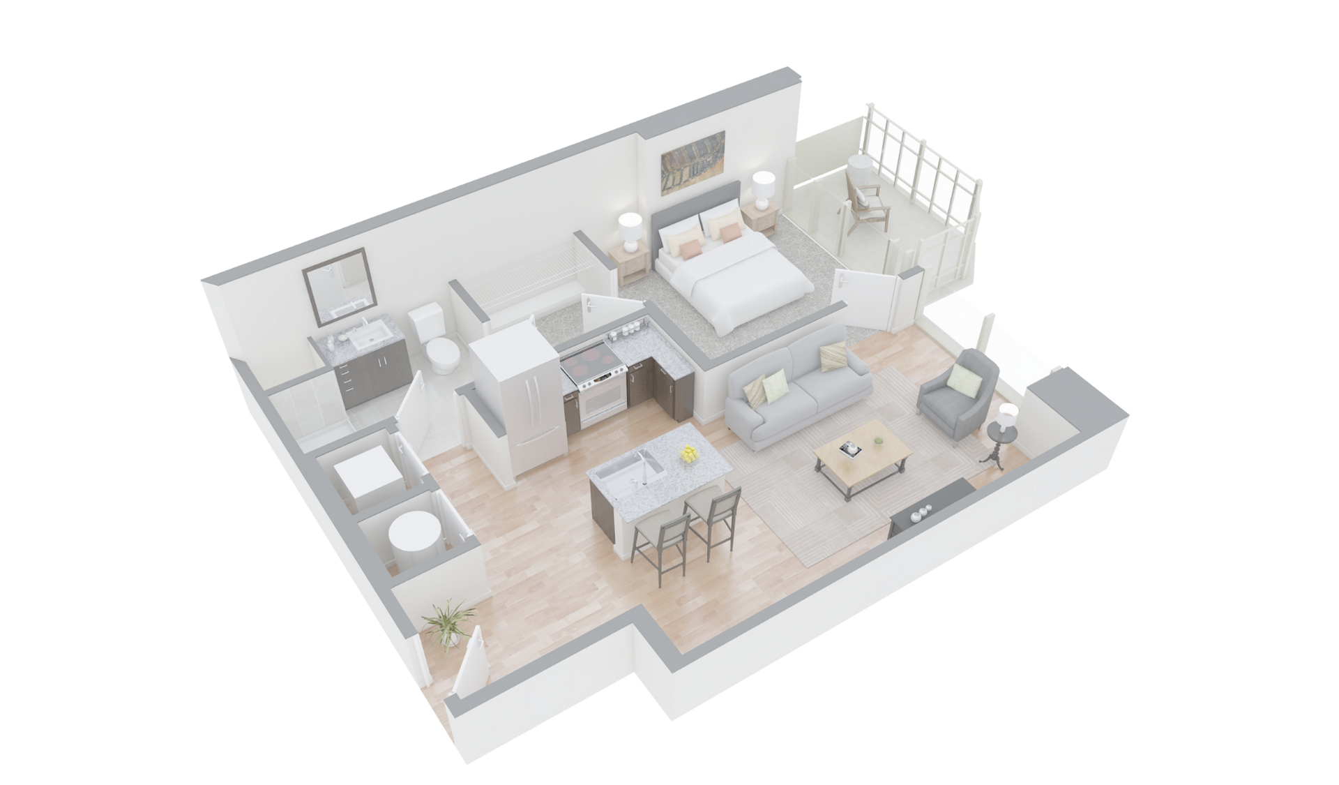 Midtown Atlanta apartment, 1 bedroom floor plan layout.