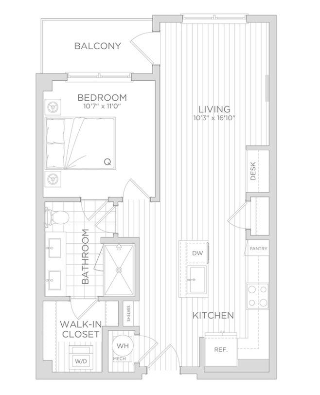 Germantown apartment, 1 bedroom floor plan layout