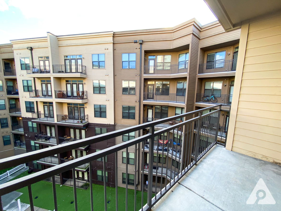 West Midtown Atlanta apartment balcony, inward facing unit.