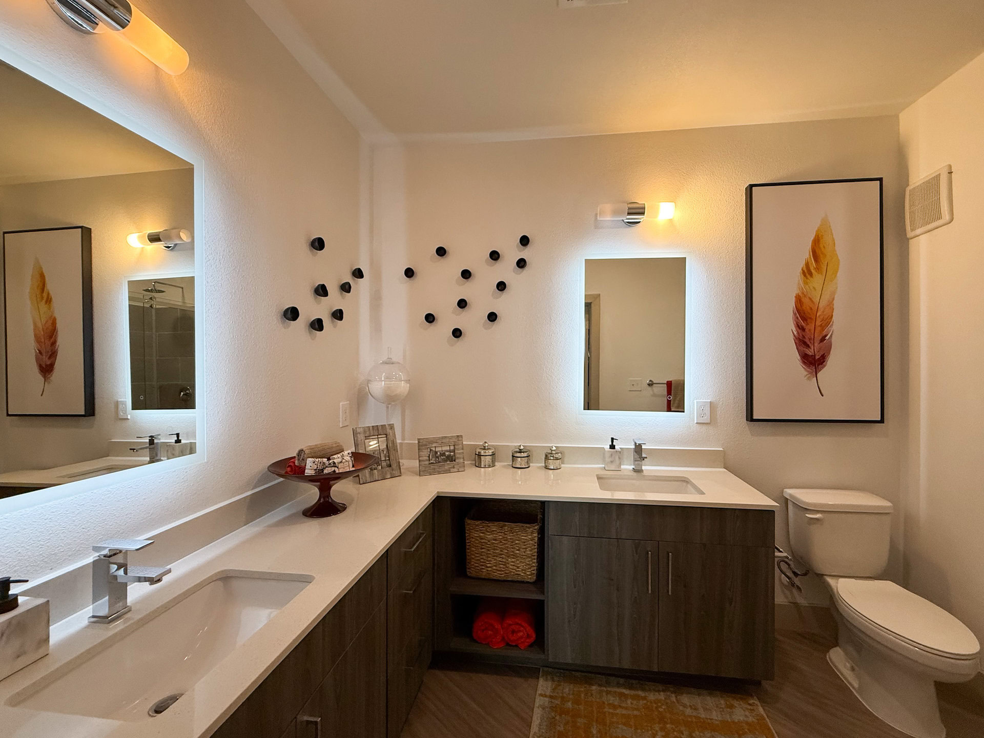 San Antonio modern Bathroom with LED mirrors and double vanity