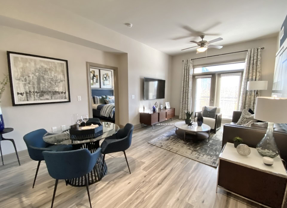 Buckhead apartment oversized living area with space for a dining room.