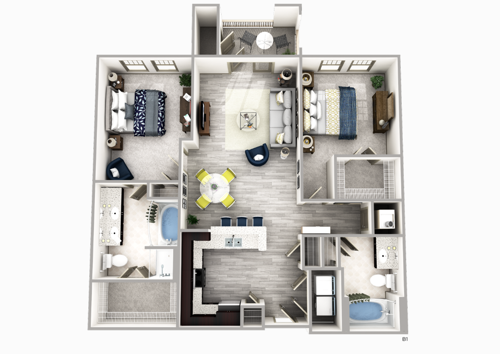 Buckhead apartment, 2 bedroom floor plan.