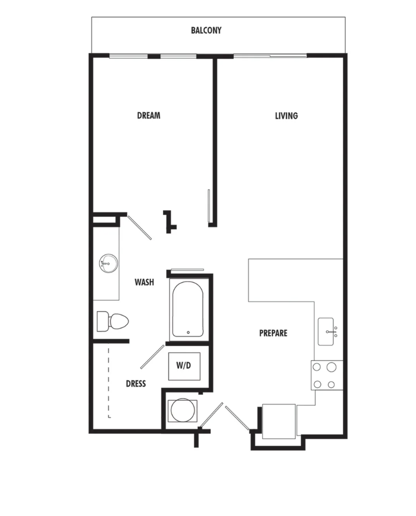 Midtown Atlanta apartment, 1 bedroom floor plan.