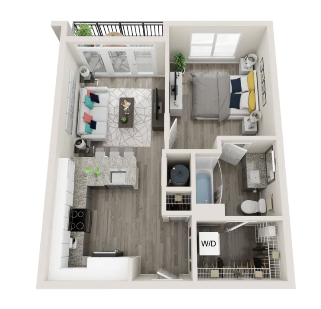 Grant Park apartment, 1 bedroom floor plan.