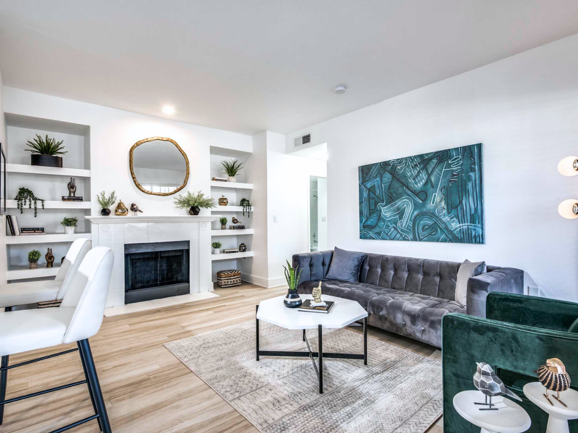 Dallas apartment living room with wood style flooring