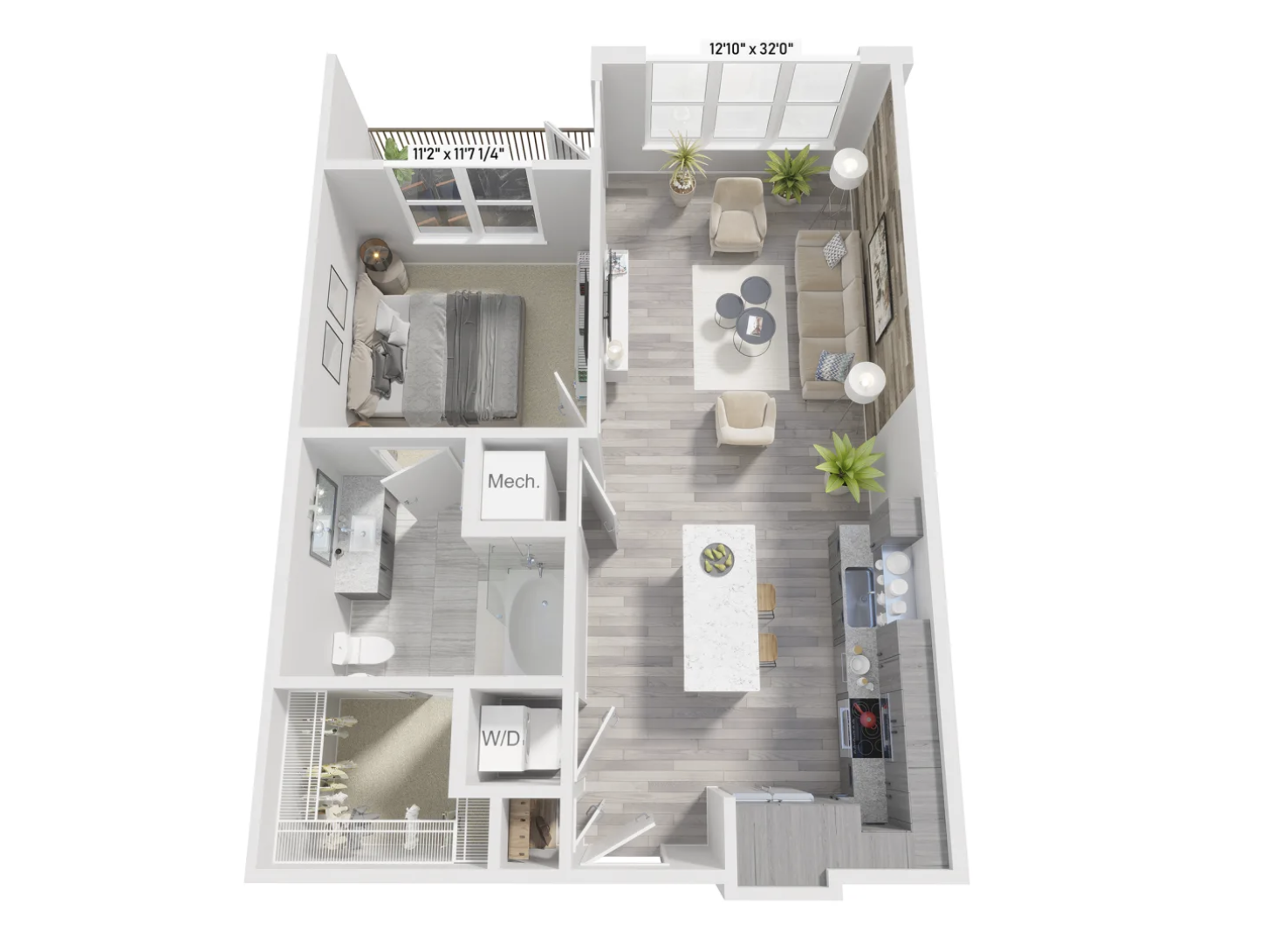Grant Park apartment, 1 bedroom floor plan.