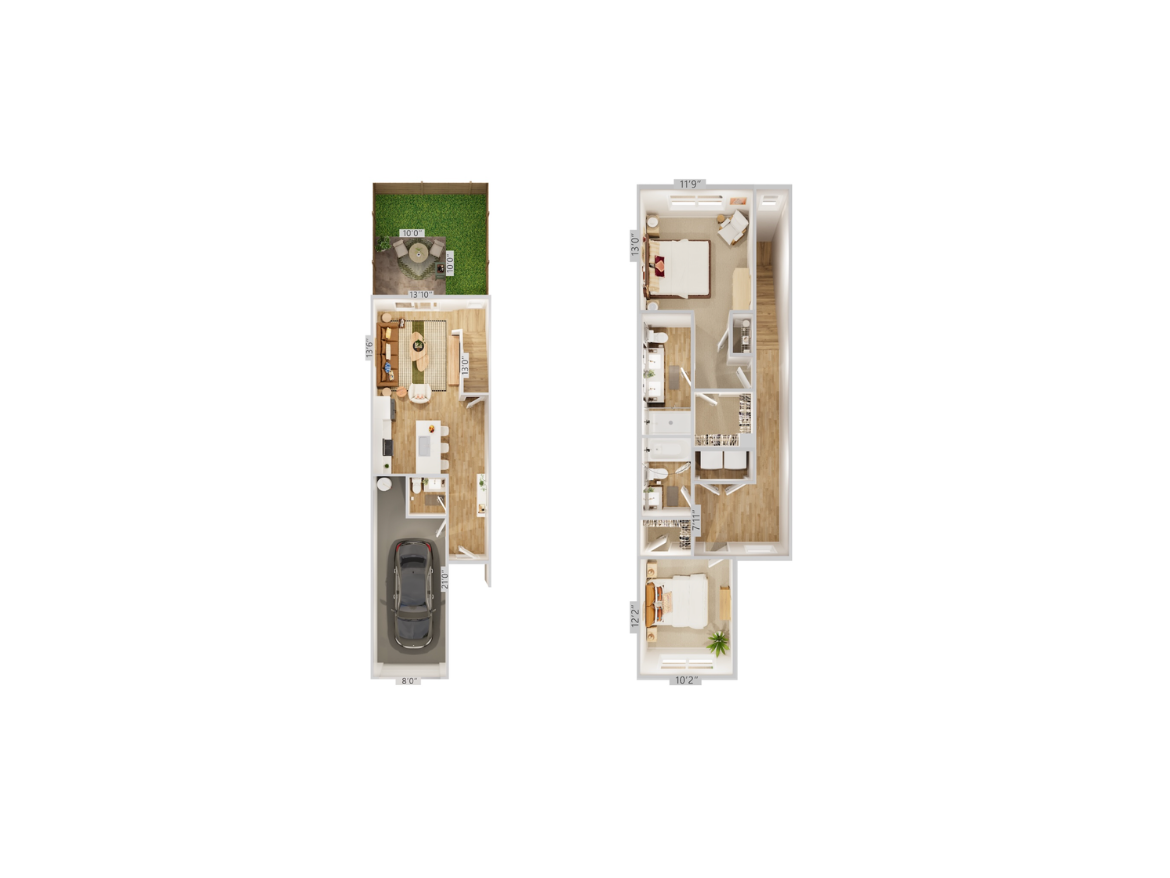 Fort Worth Townhomes, 2 bedroom/2.5 bath floor plan.