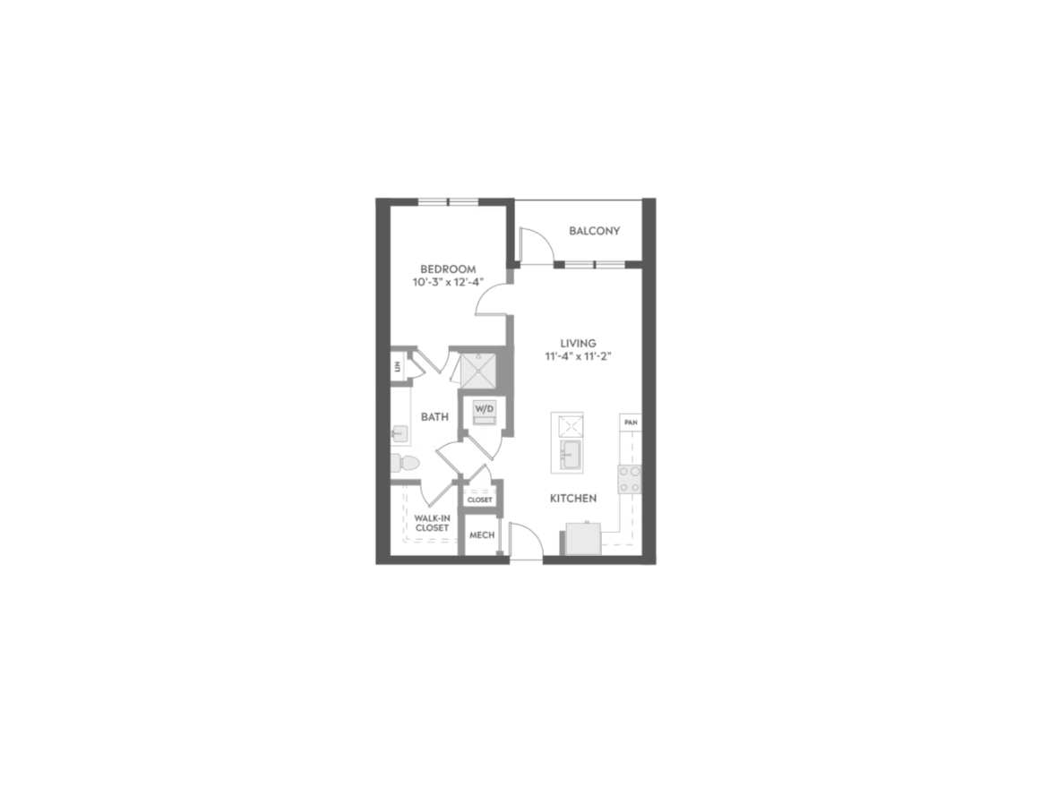 Atlanta Apartment 1 bedroom floor plan.