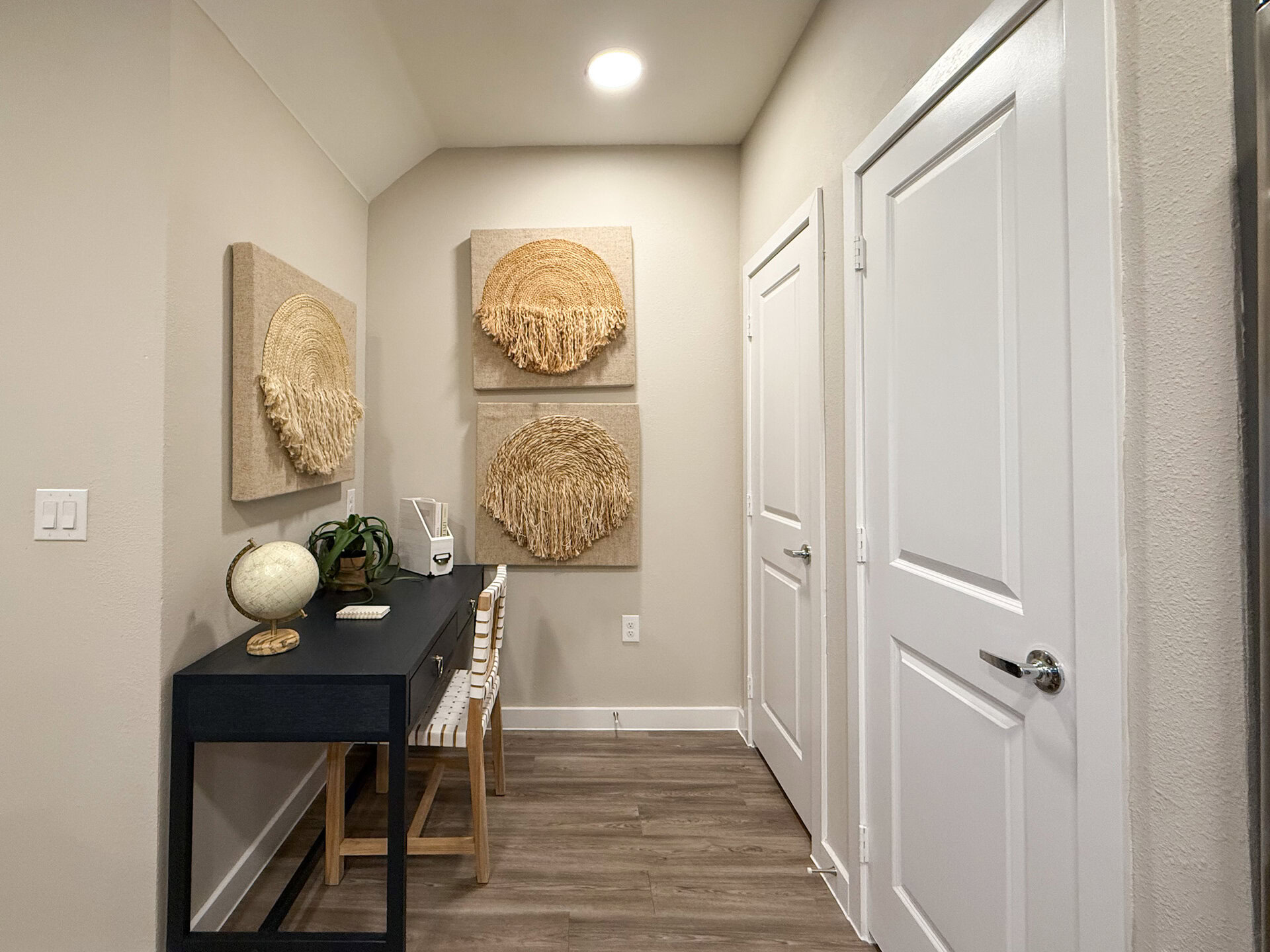 A San Antonio apartment desk and work from home area. Extra space to the side of the kitchen.