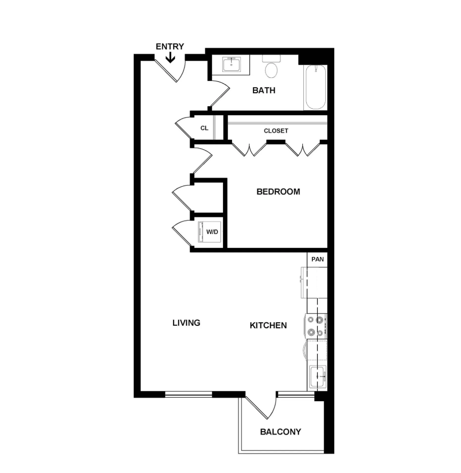 Nashville Apartment 1 bedroom floor plan.