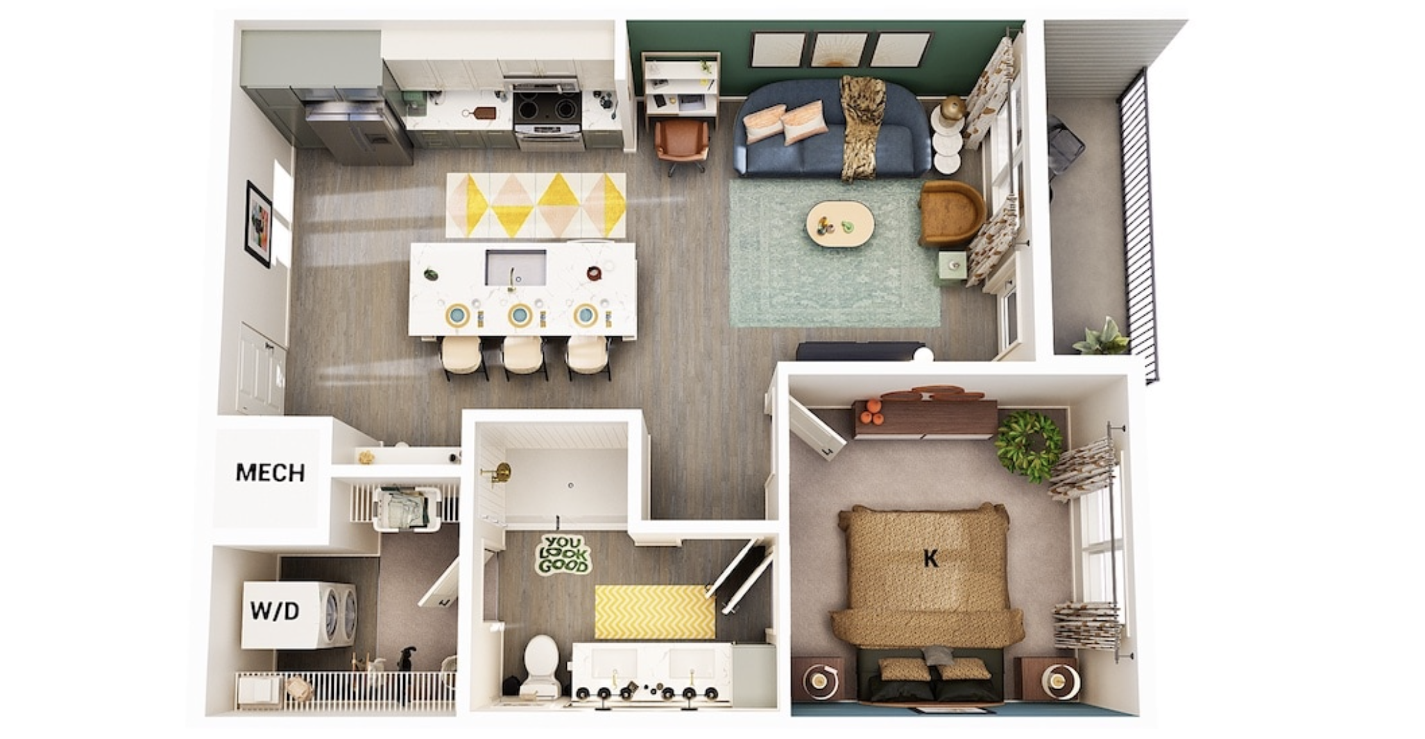 Atlanta Apartment 1 bedroom floor plan.