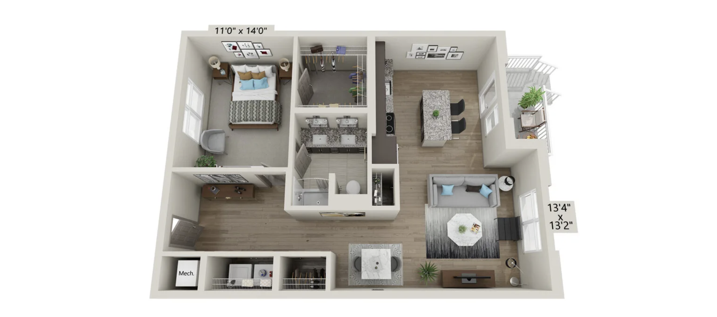 Nashville Apartment 1 bedroom floor plan.