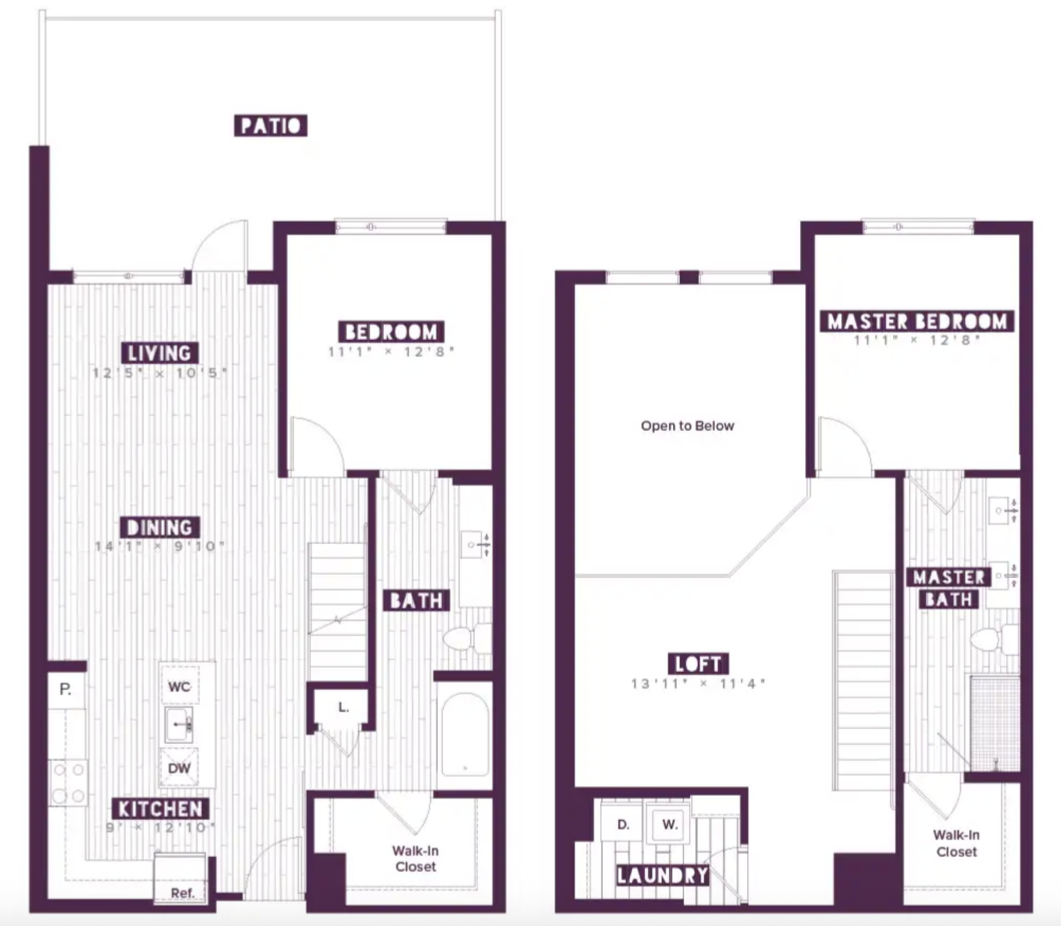 The Rim, San Antonio two bedroom loft apartment floorplan