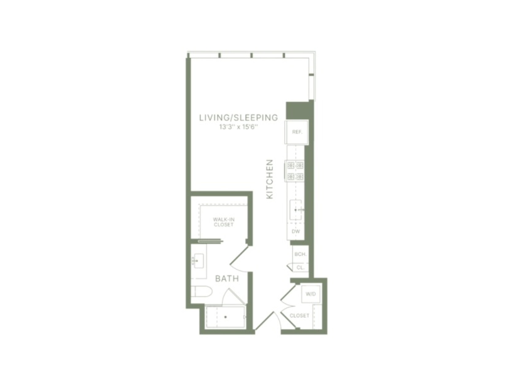 Nashville Apartment studio floor plan.